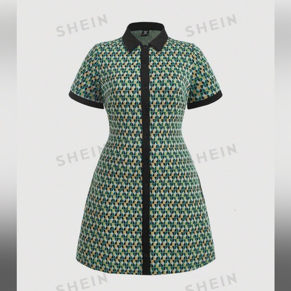 NWT SHEIN Mod plus all over geo print button down dress 2XL/16 - Picture 1 of 2